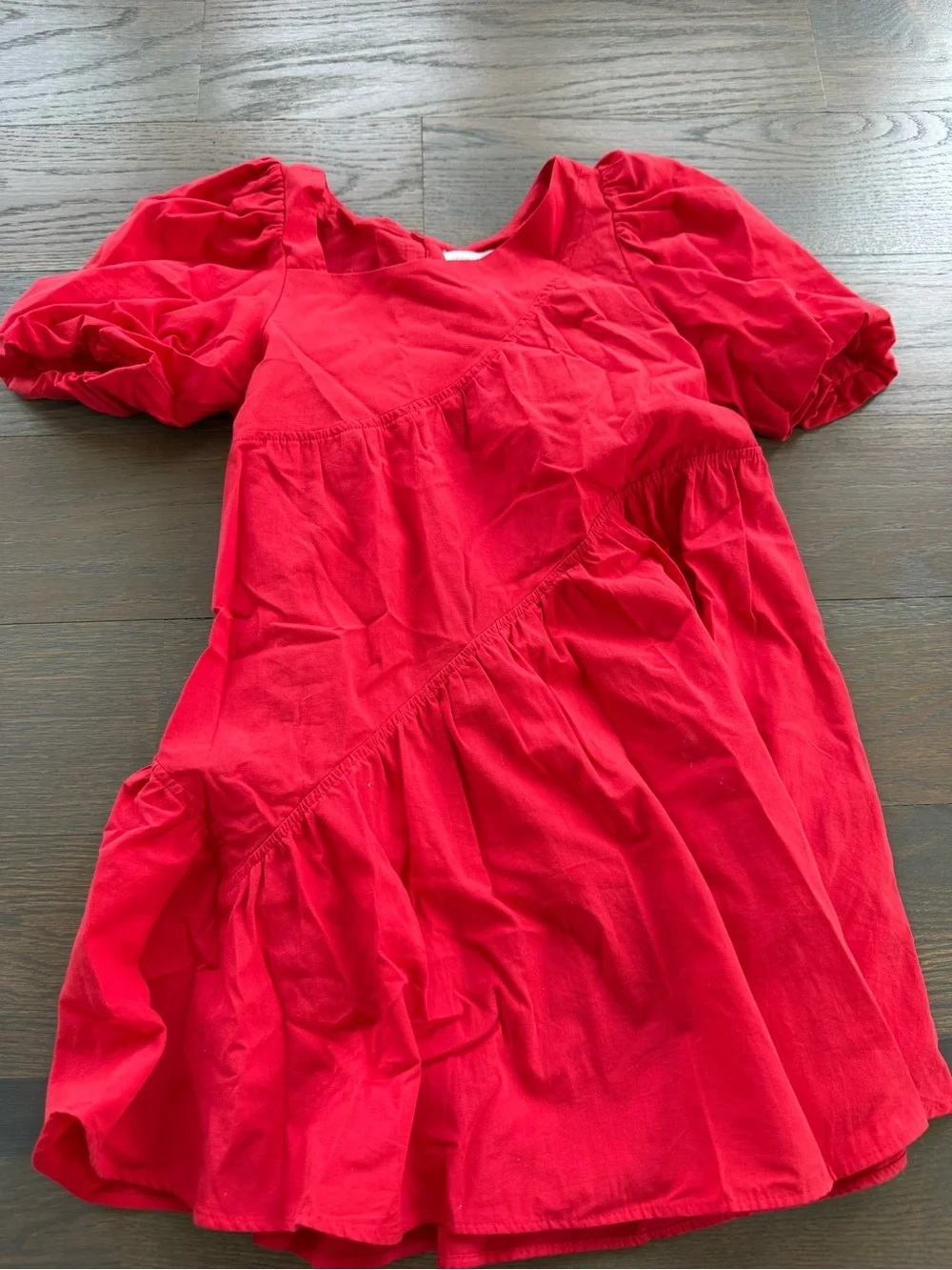 Zara Red Puff Sleeve Tiered Dress size 8/9